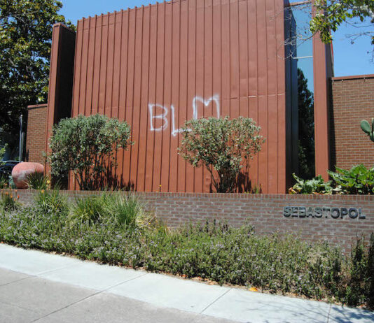 City hall, library tagged with graffiti