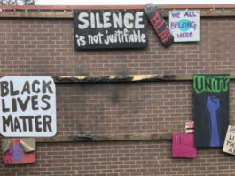 Black Lives Matter banner outside of Sebastopol library burned