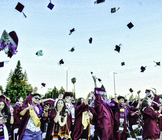 Graduates throwing hats in the air to celebrate
