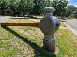 Hammer sculpture at the Healdsburg Community Center.