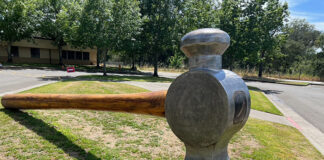 Hammer sculpture at the Healdsburg Community Center.