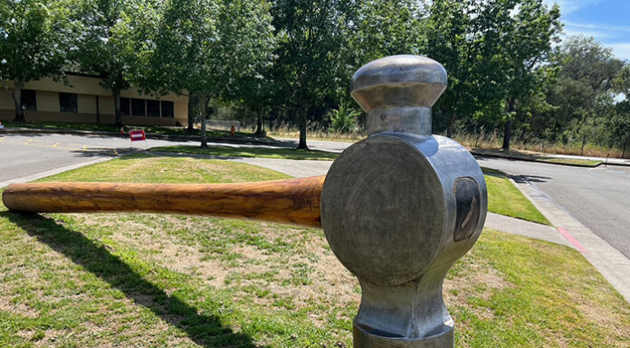 Hammer sculpture at the Healdsburg Community Center.
