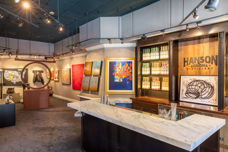art gallery, organic vodka whiskey tasting, hanson sonoma
