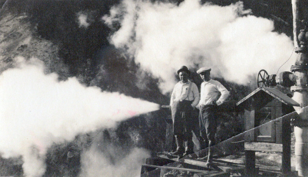 Workers at giant steam valve