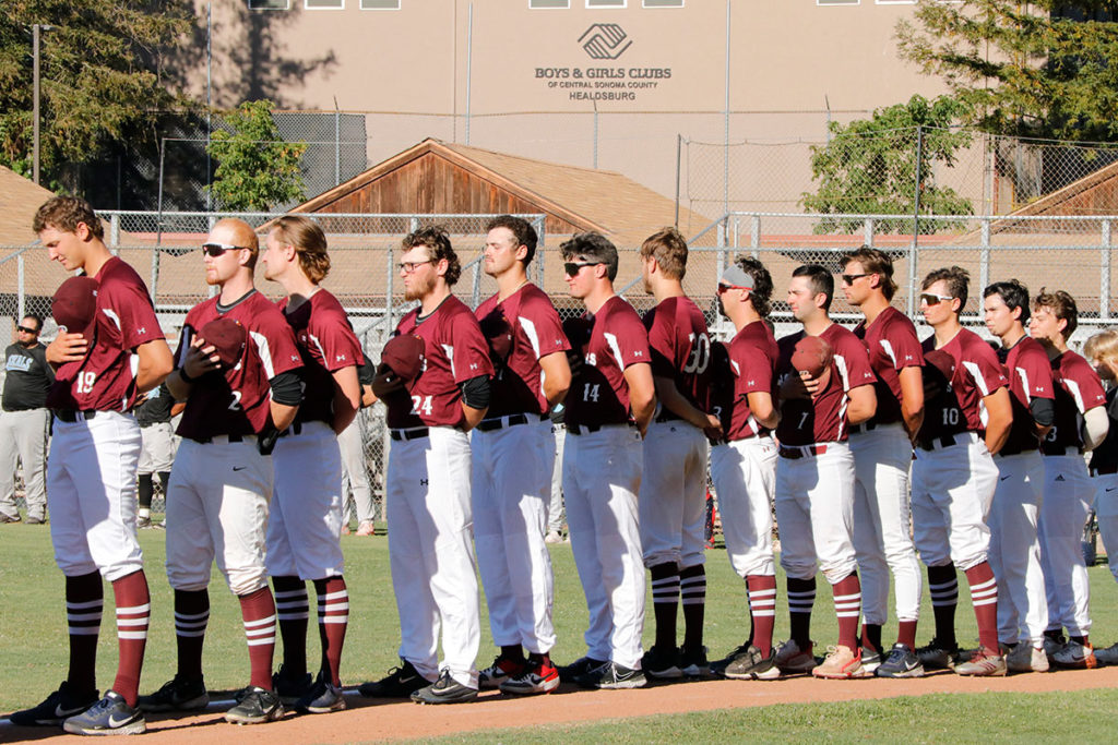 Team standing for anthem