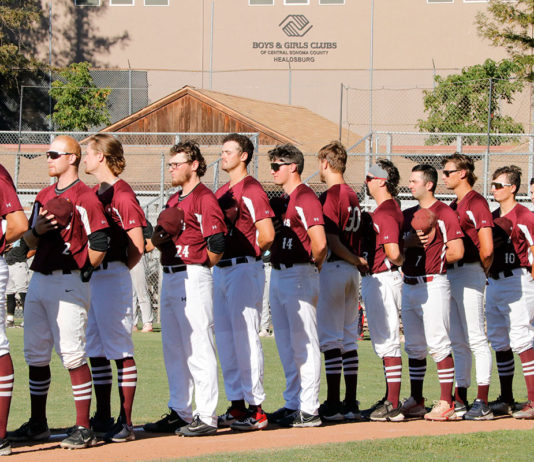 Team standing for anthem