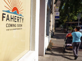 Coming soon sign for Faherty