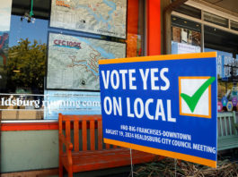 ‘Formula Businesses’ Get a Hearing 'Vote Local' sign in Healdsburg