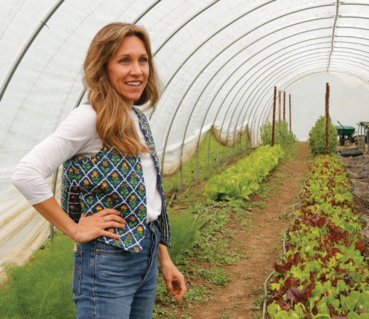 New chair of the Healdsburg Farmers Market, Shalie Gaskill Jonker, in a sprouting tent at Noble Goat Ranch.