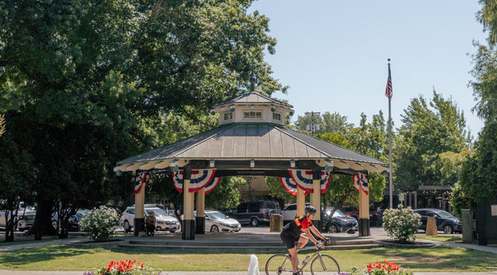 Bicyclist at Healdsburg Plaza