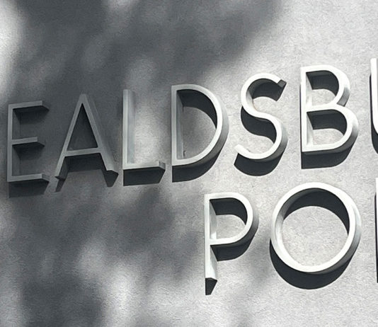 Light and shadow on Healdsburg Police wall