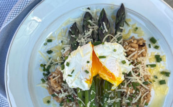 Poached Eggs & Asparagus with Wild Mushroom Risotto