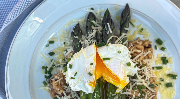 Poached Eggs & Asparagus with Wild Mushroom Risotto