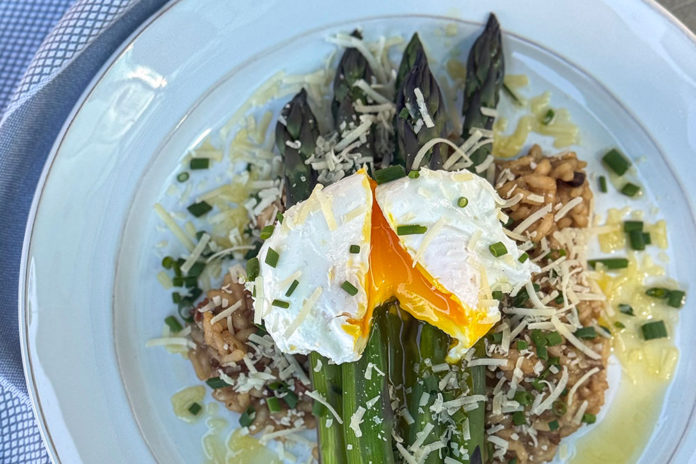 Poached Eggs & Asparagus with Wild Mushroom Risotto