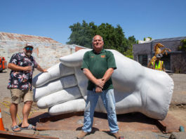 Bryce Jones and Bob Sherman at the newly-oved Agraria art piece