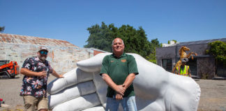 Bryce Jones and Bob Sherman at the newly-oved Agraria art piece