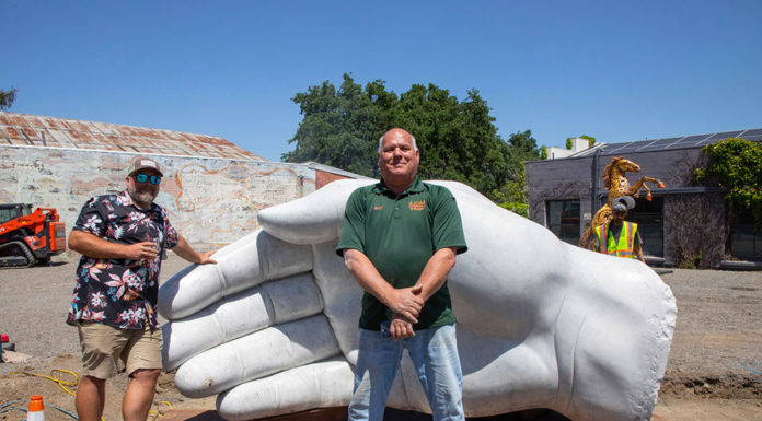 Bryce Jones and Bob Sherman at the newly-oved Agraria art piece