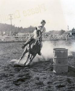 Becky Wattles came in first in the barrel race, 1966, 29
