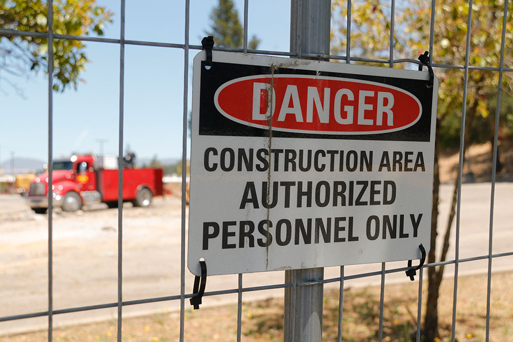 Danger sign on construction fence at Healdsburg High