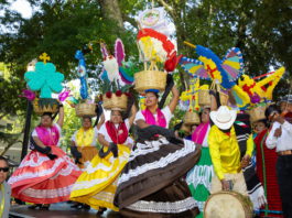 Oaxacan women dancing at Guelaguetza in Healdsburg