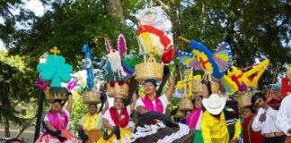 Oaxacan women dancing at Guelaguetza in Healdsburg