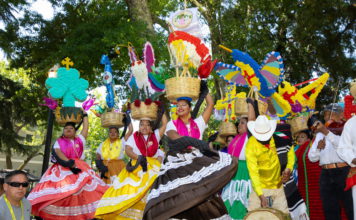Oaxacan women dancing at Guelaguetza in Healdsburg