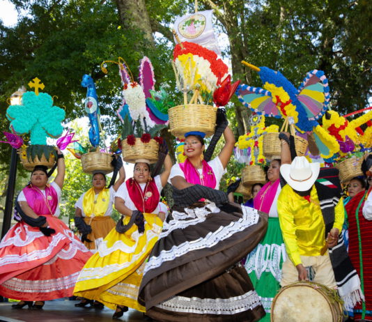 Oaxacan women dancing at Guelaguetza in Healdsburg