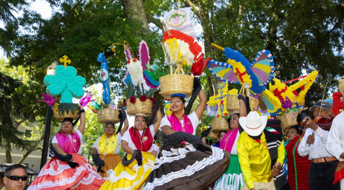 Oaxacan women dancing at Guelaguetza in Healdsburg