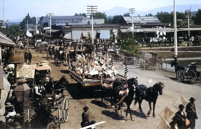 Colorized 1896 holiday parade