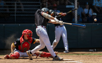 Jacob French gets another hit with the Healdsburg Prune Packers