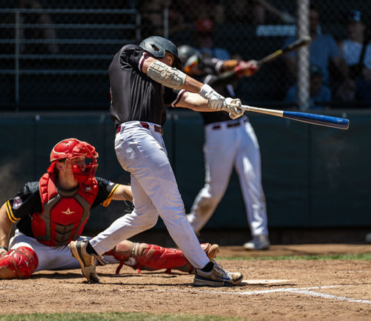 Jacob French gets another hit with the Healdsburg Prune Packers