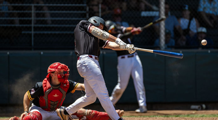 Jacob French gets another hit with the Healdsburg Prune Packers