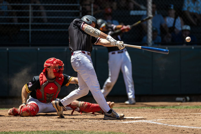 Jacob French gets another hit with the Healdsburg Prune Packers