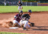 Baserunner Logan Sutter slides into third