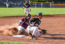 Baserunner Logan Sutter slides into third