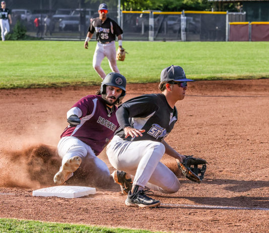 Baserunner Logan Sutter slides into third