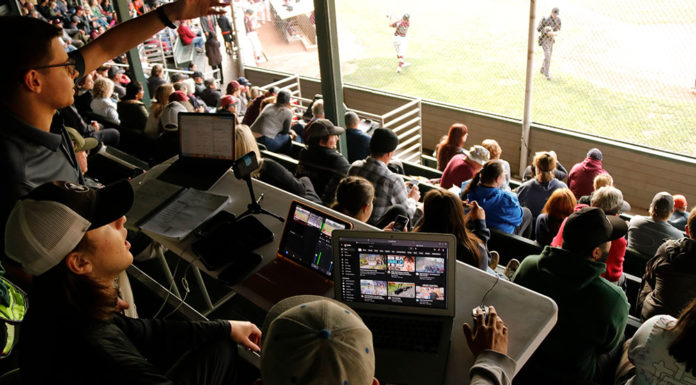Grandstand view of baseball