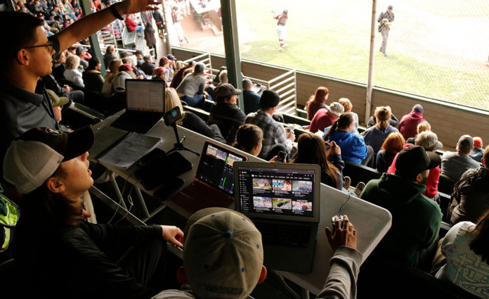 Grandstand view of baseball