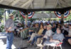 Locals listen to a lecture in Healdsburg's Plaza.