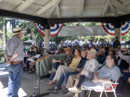 Locals listen to a lecture in Healdsburg's Plaza.