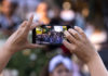 Cell phone shooting video at Healdsburg Plaza
