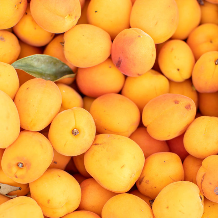 Flat of market apricots