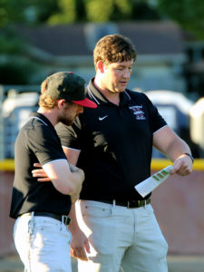 Coaches Patrick and Taylor Tappin on the Healdsburg sideline.