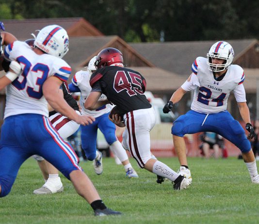 Dillan Jocius (45), a flexible member of the 2025 Healdsburg Greyhounds football team,