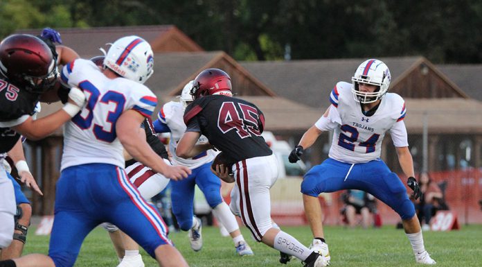 Dillan Jocius (45), a flexible member of the 2025 Healdsburg Greyhounds football team,