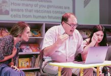 Timely play on vaccinations Actors on the Raven stage