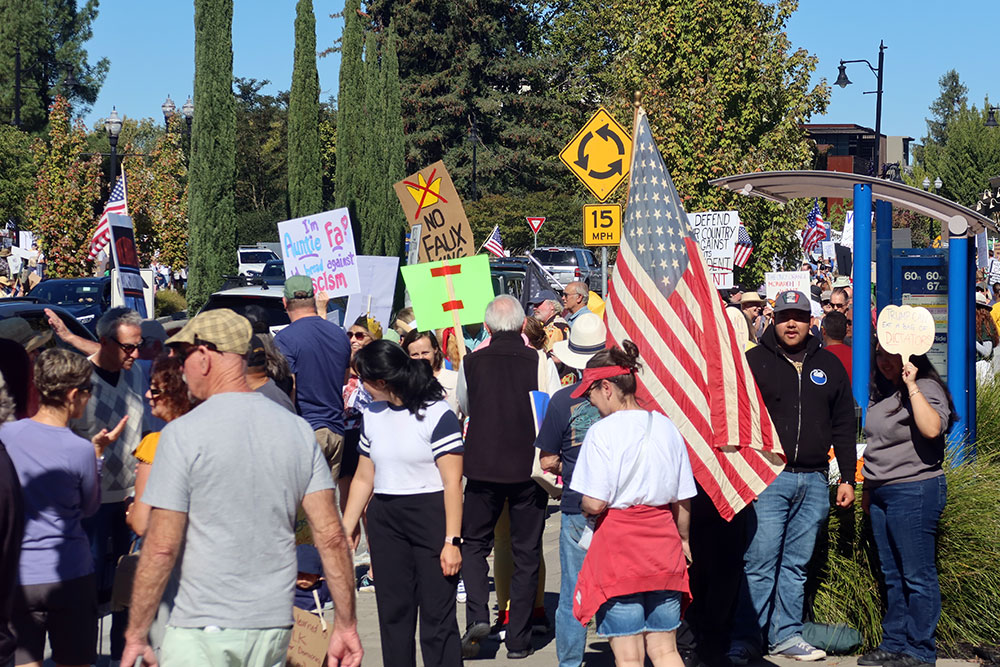 Demonstrators on Healdsburg Avenue