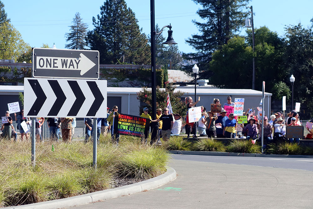 No Kings demonstrators at Roundabout