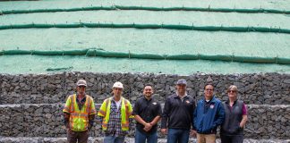 Slump-and-slide at Fitch Mountain repaired Work crew at the end of the job, on Fitch Mountain Road
