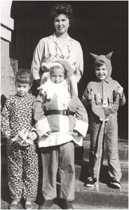 Healdsburg school kids at Halloween, 1965.